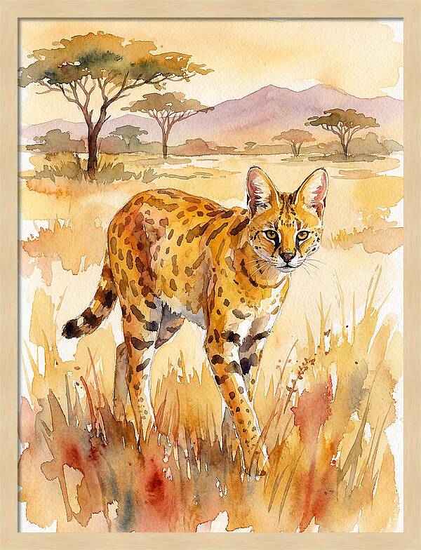 Graceful Serval Amidst Golden Grass
