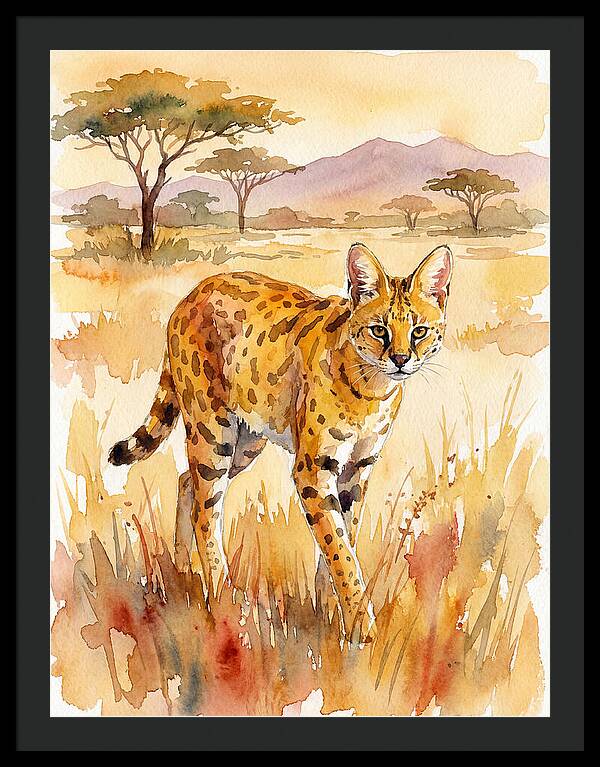 Graceful Serval Amidst Golden Grass