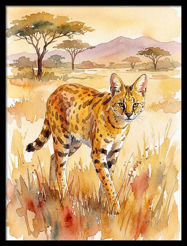 Graceful Serval Amidst Golden Grass