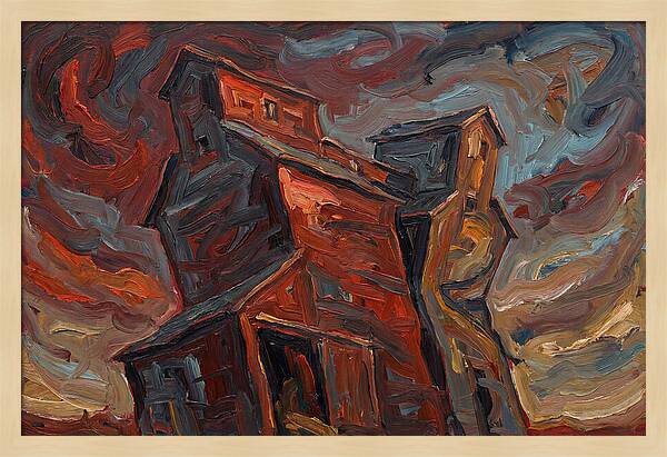 Grain Elevator Under Stormy Skies