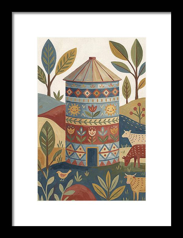 Grain Silo In Folk Art Style