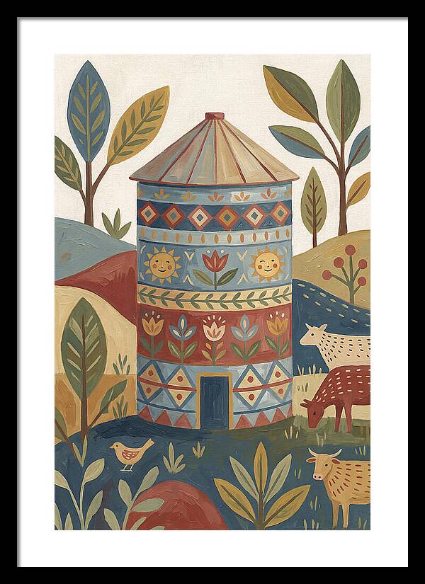 Grain Silo In Folk Art Style