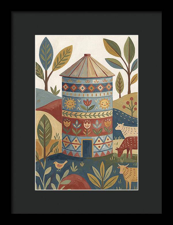 Grain Silo In Folk Art Style