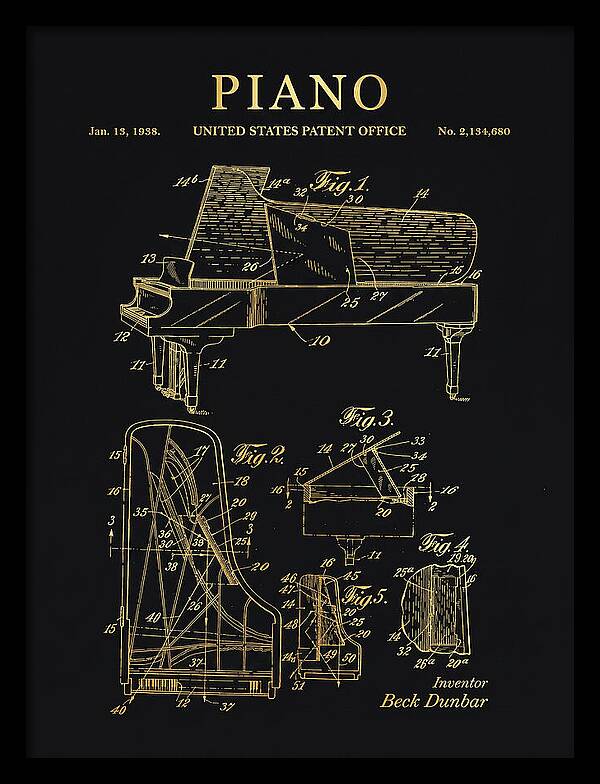 Grand Piano Beck Dunbar Gold Patent Us2134680a