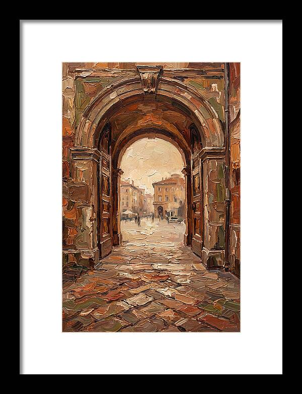 Grand Stone Archway Framing City Square