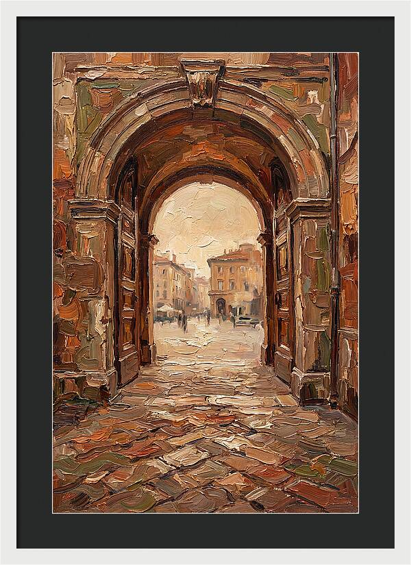 Grand Stone Archway Framing City Square
