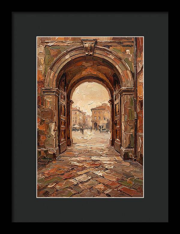 Grand Stone Archway Framing City Square