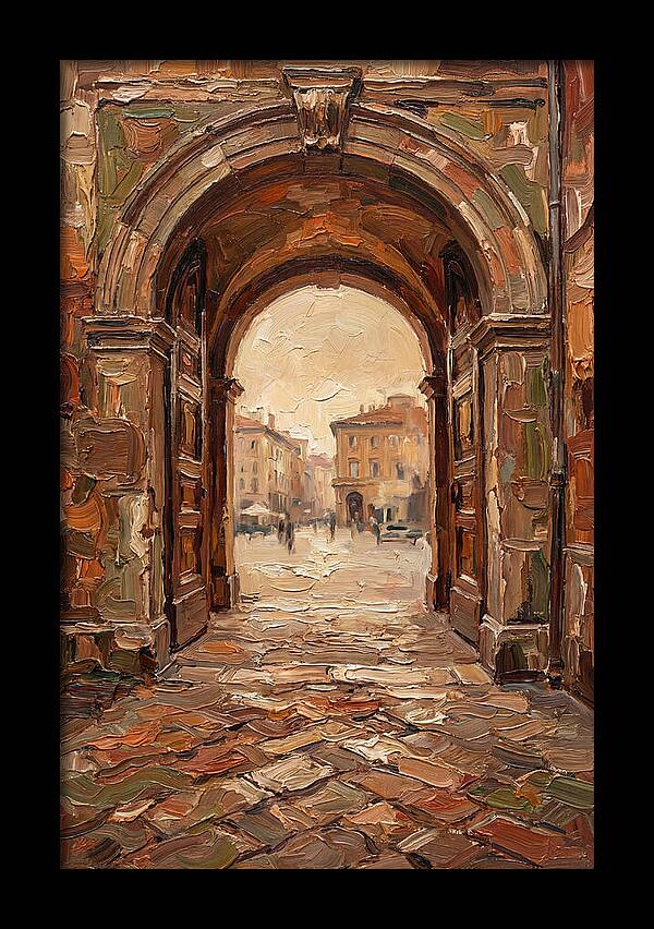 Grand Stone Archway Framing City Square