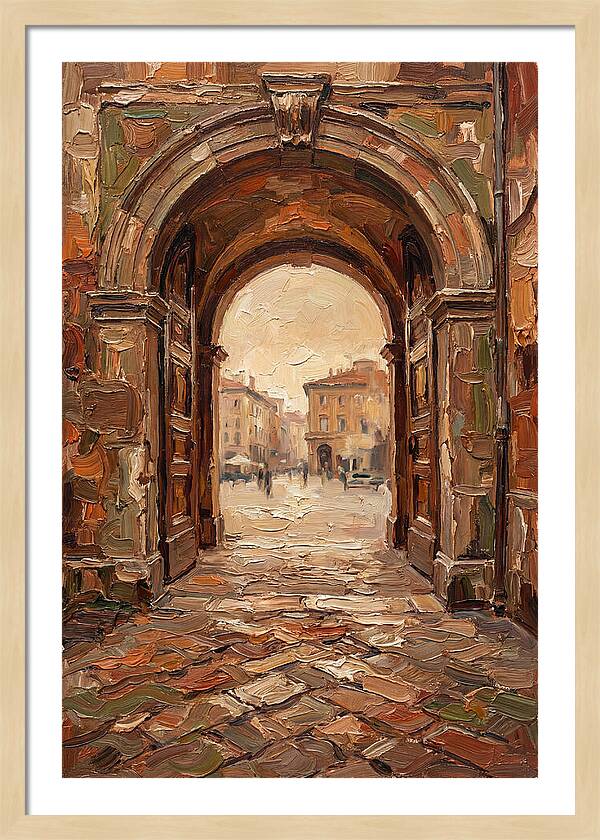 Grand Stone Archway Framing City Square