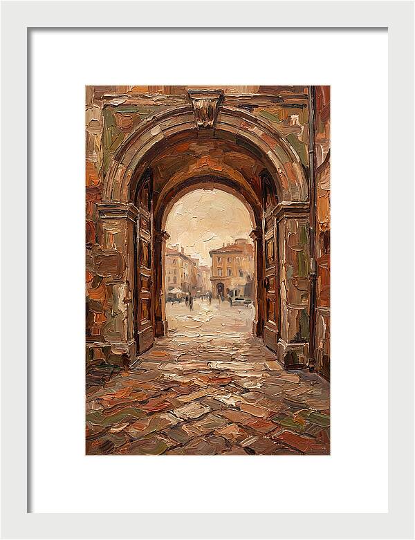 Grand Stone Archway Framing City Square