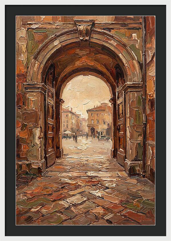 Grand Stone Archway Framing City Square
