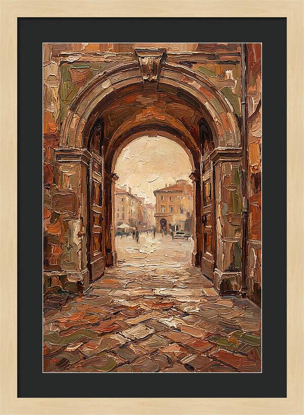 Grand Stone Archway Framing City Square