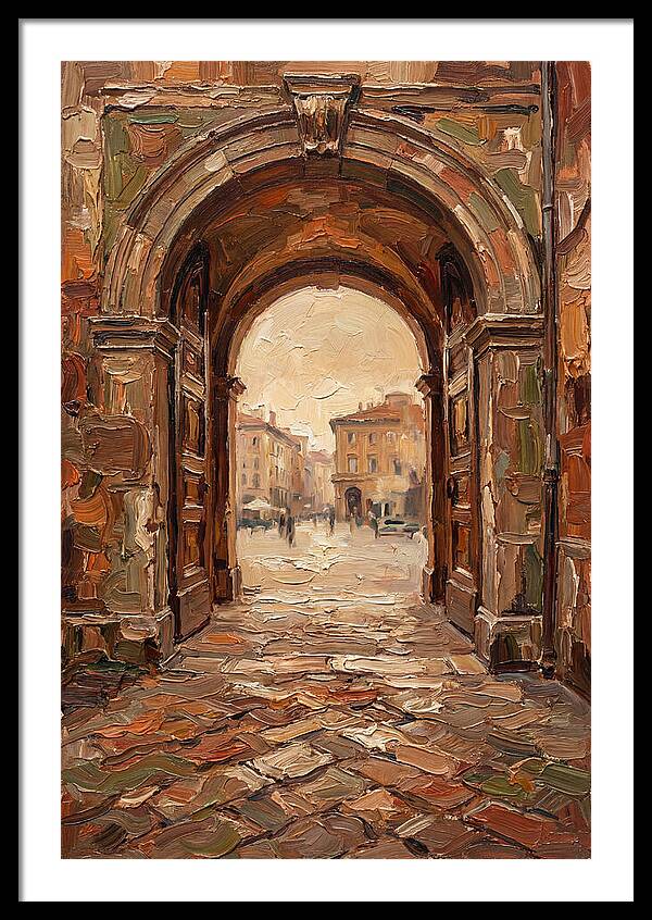 Grand Stone Archway Framing City Square