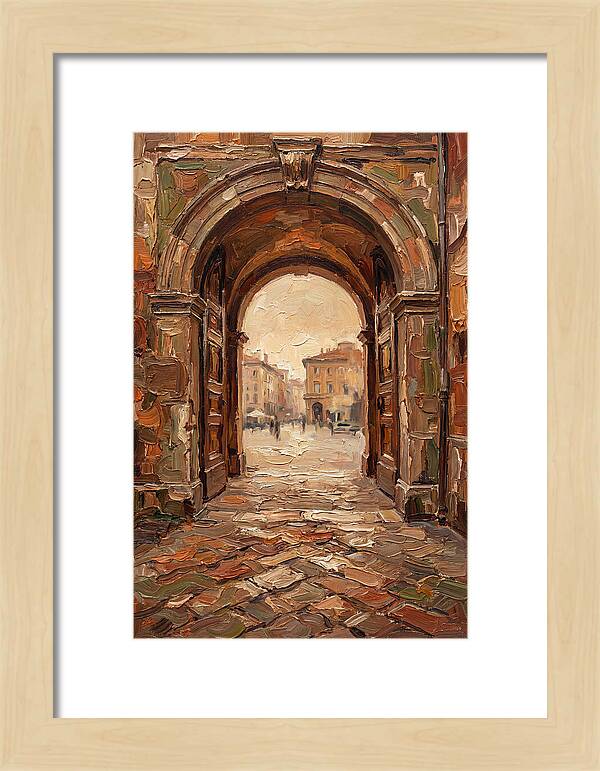 Grand Stone Archway Framing City Square
