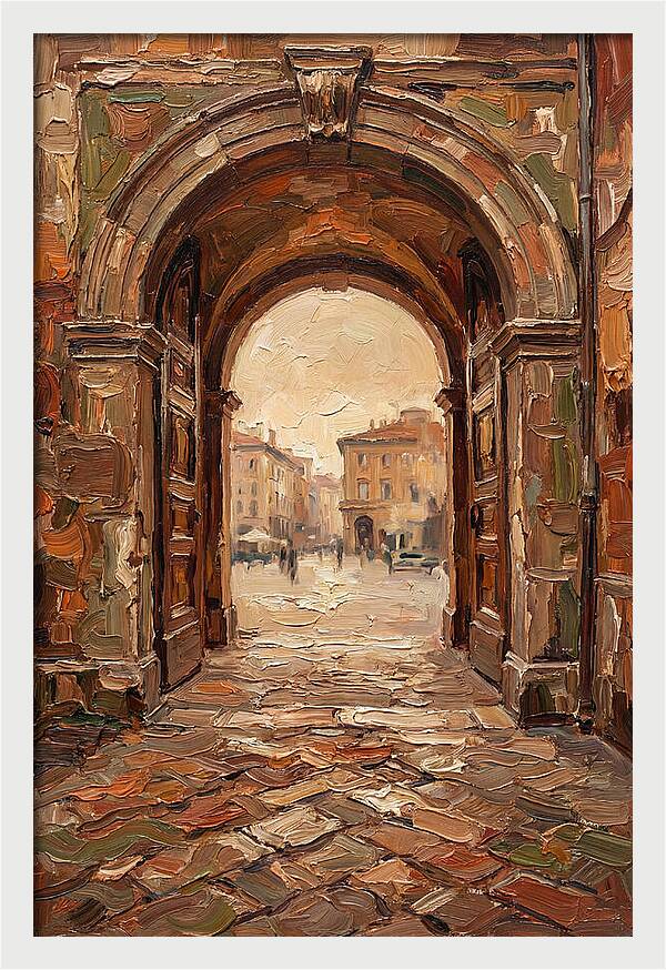 Grand Stone Archway Framing City Square