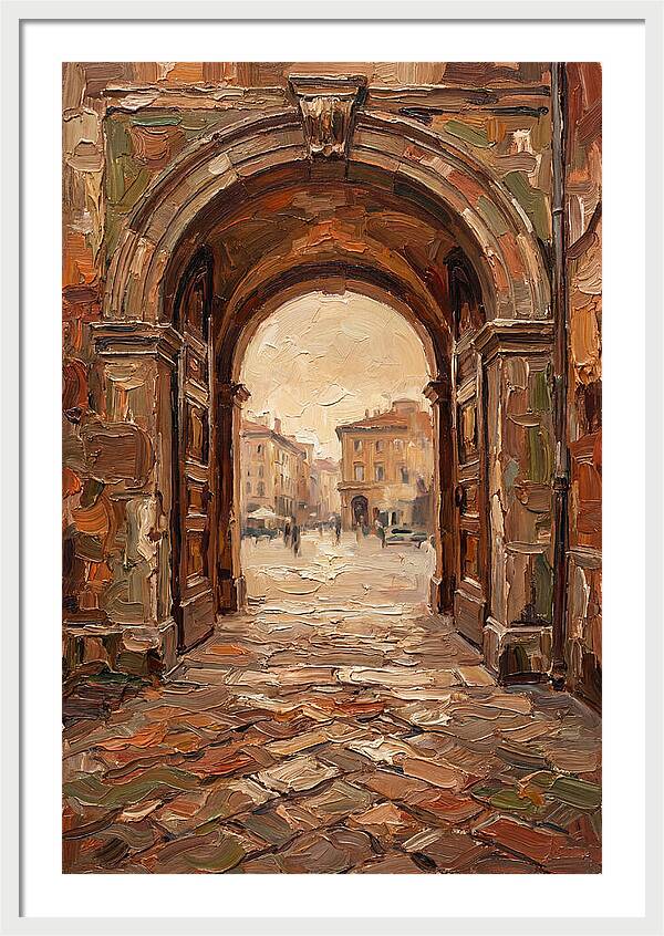 Grand Stone Archway Framing City Square