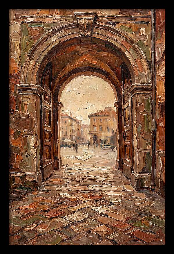 Grand Stone Archway Framing City Square