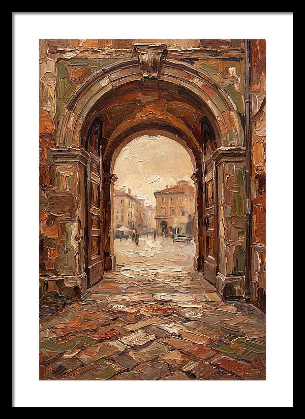 Grand Stone Archway Framing City Square