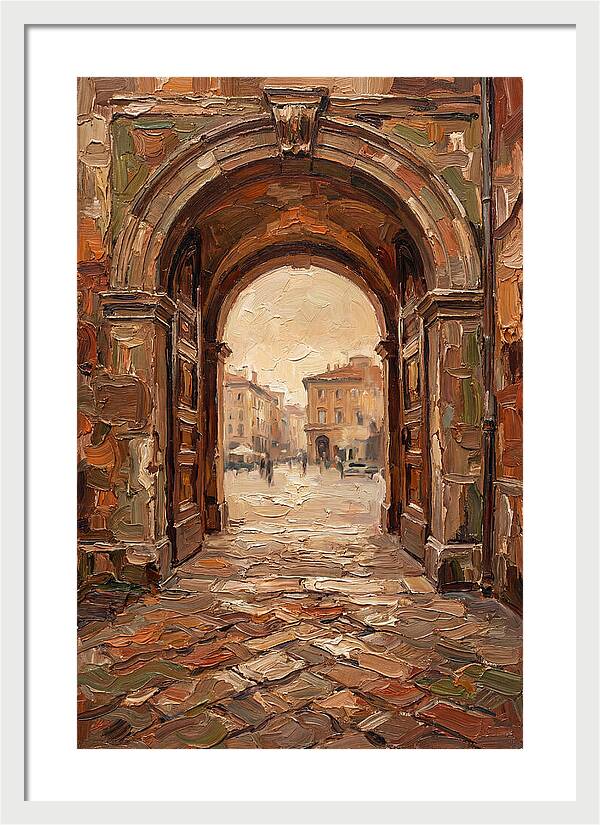 Grand Stone Archway Framing City Square