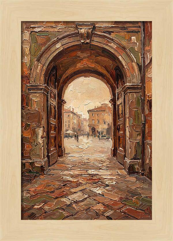 Grand Stone Archway Framing City Square