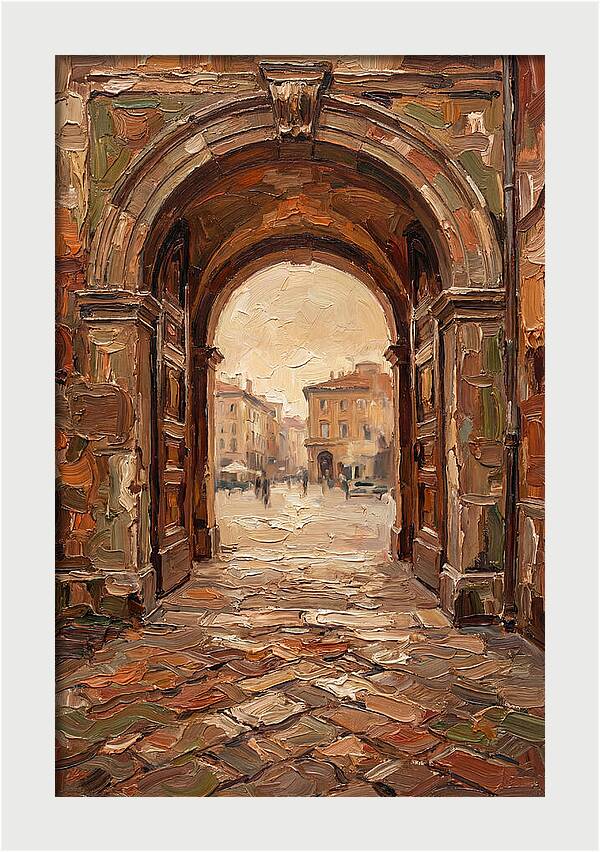 Grand Stone Archway Framing City Square