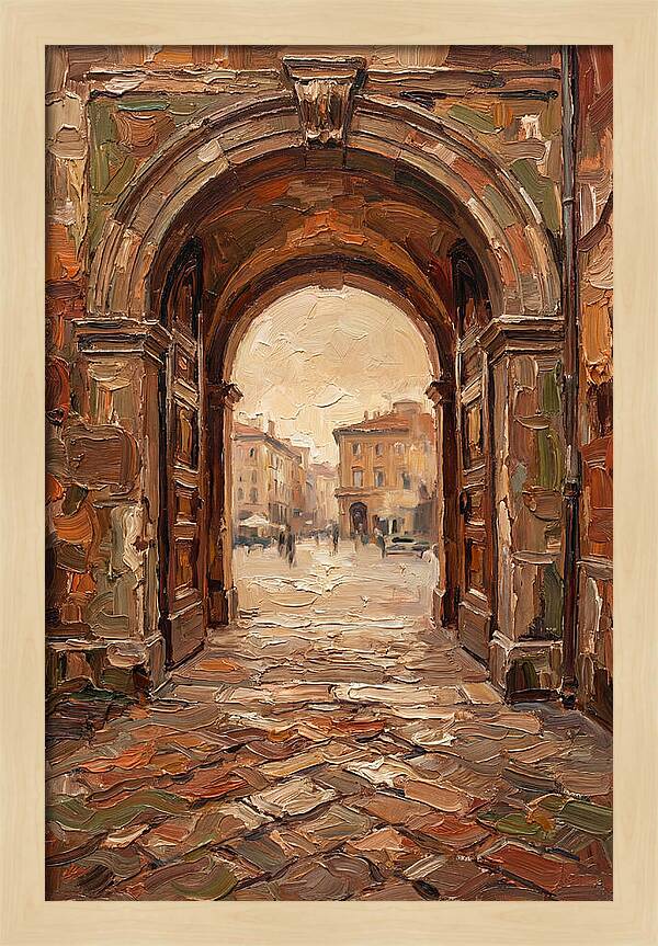 Grand Stone Archway Framing City Square