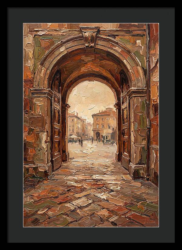 Grand Stone Archway Framing City Square