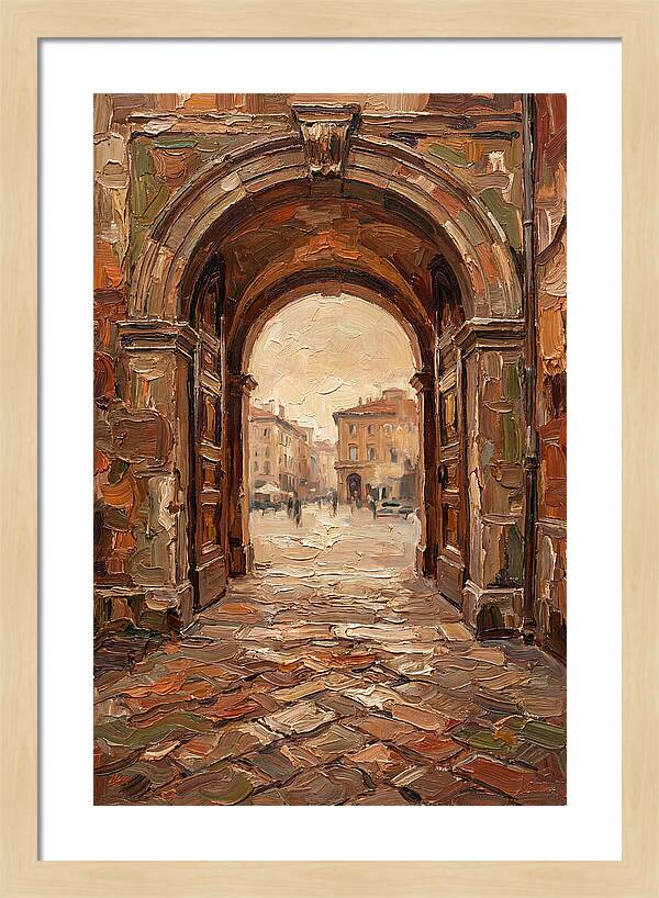 Grand Stone Archway Framing City Square