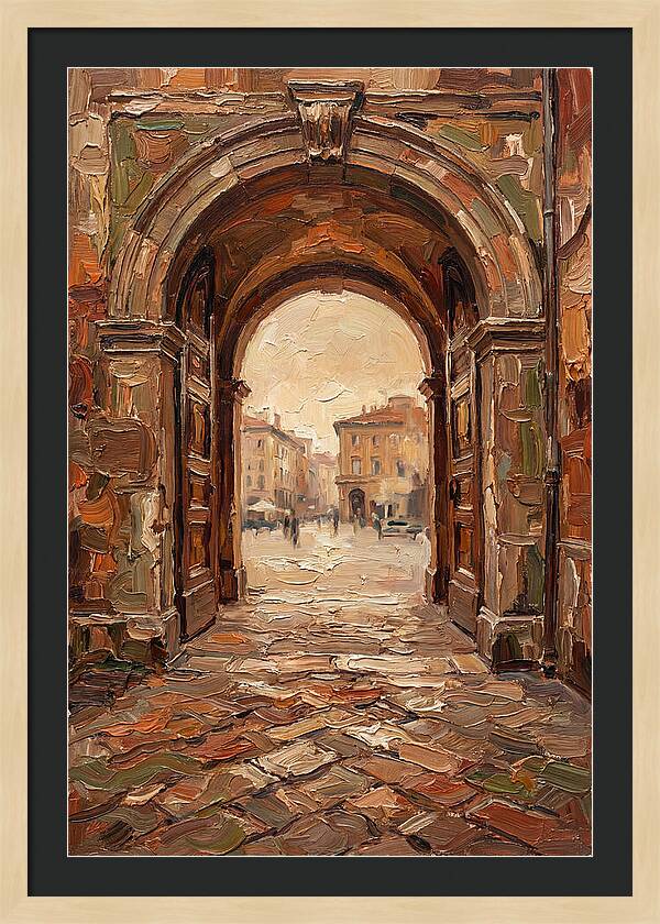 Grand Stone Archway Framing City Square