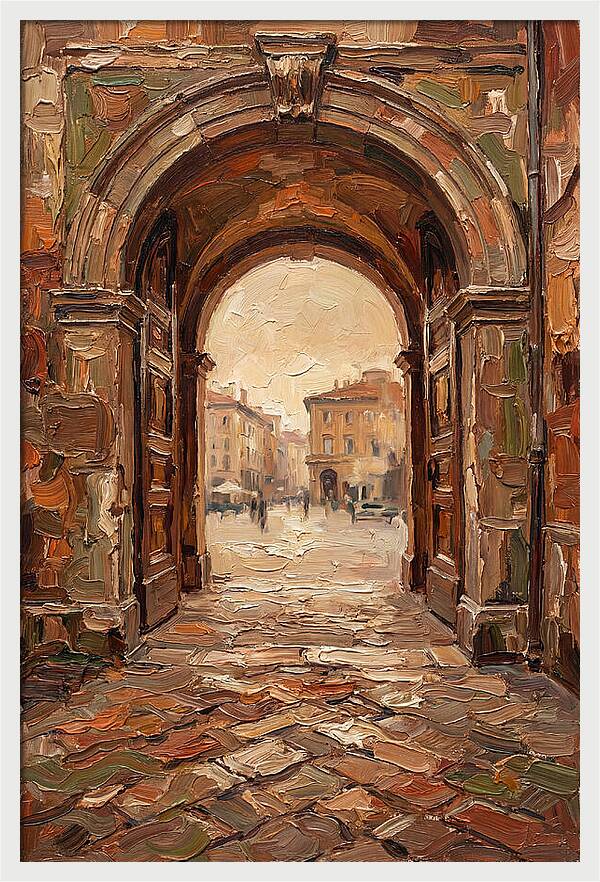 Grand Stone Archway Framing City Square