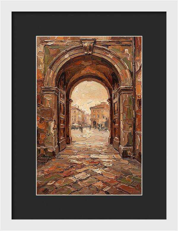 Grand Stone Archway Framing City Square