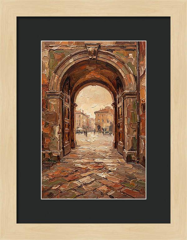 Grand Stone Archway Framing City Square