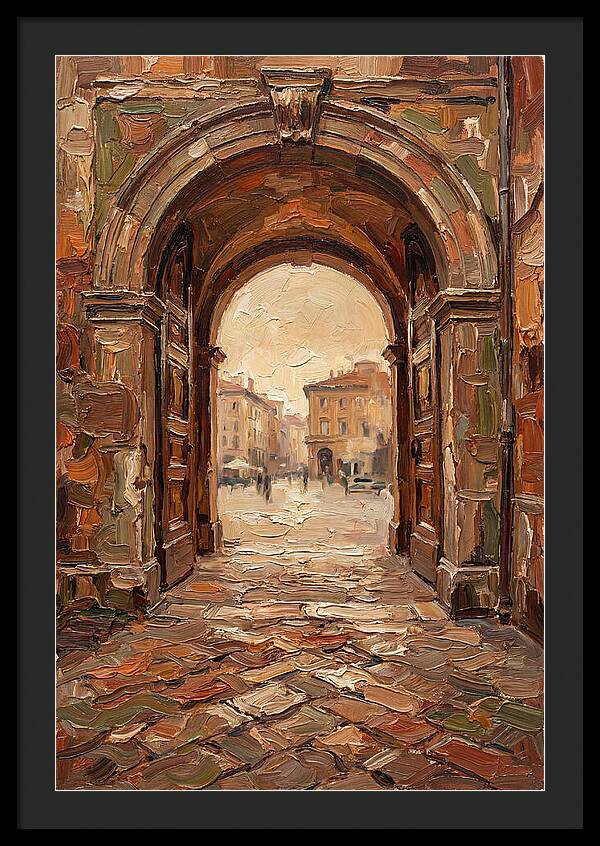 Grand Stone Archway Framing City Square