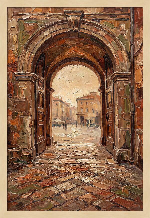 Grand Stone Archway Framing City Square
