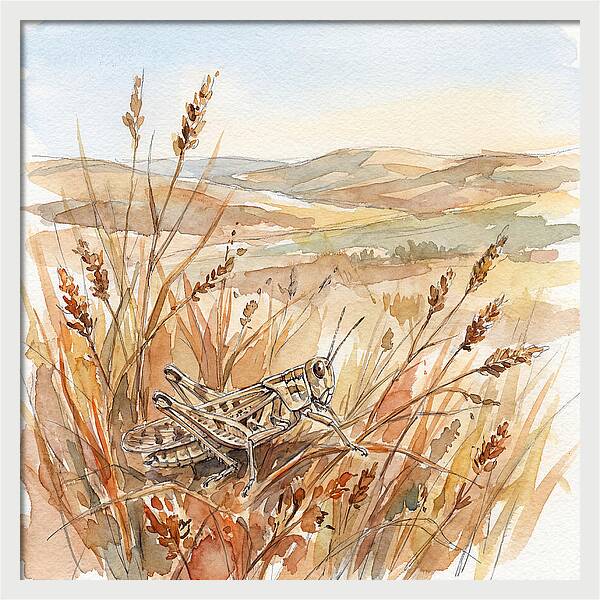 Grasshopper Among Golden Grasses