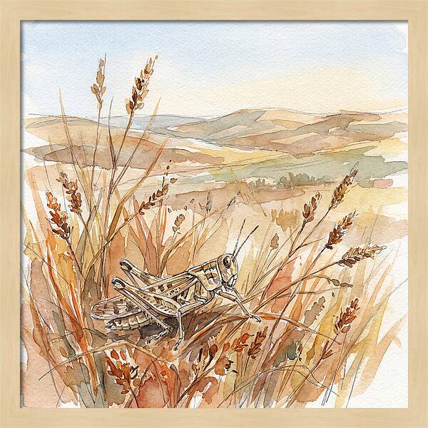 Grasshopper Among Golden Grasses