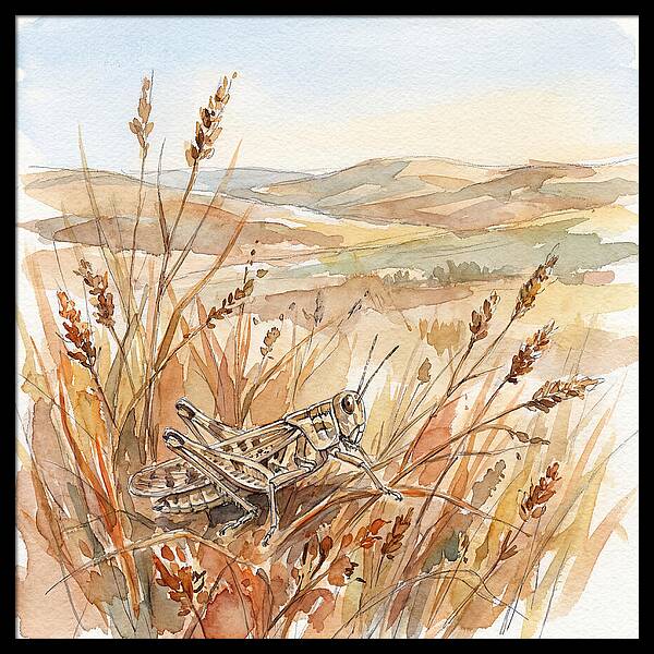 Grasshopper Among Golden Grasses