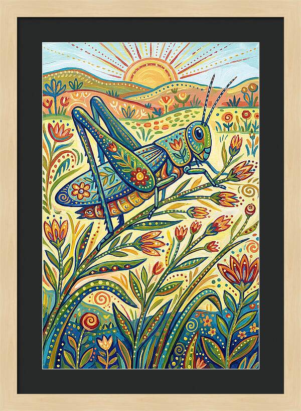 Grasshopper In Vibrant Fields