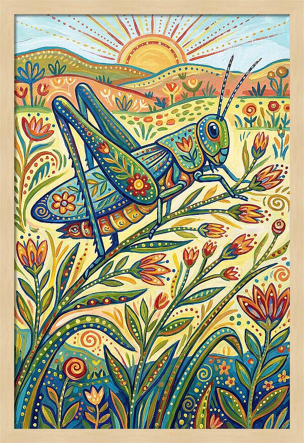 Grasshopper In Vibrant Fields