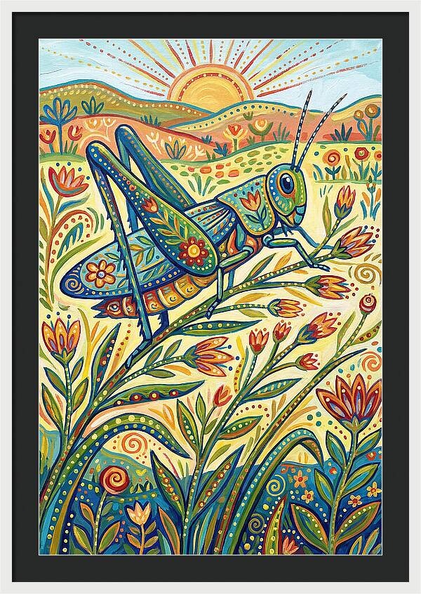 Grasshopper In Vibrant Fields