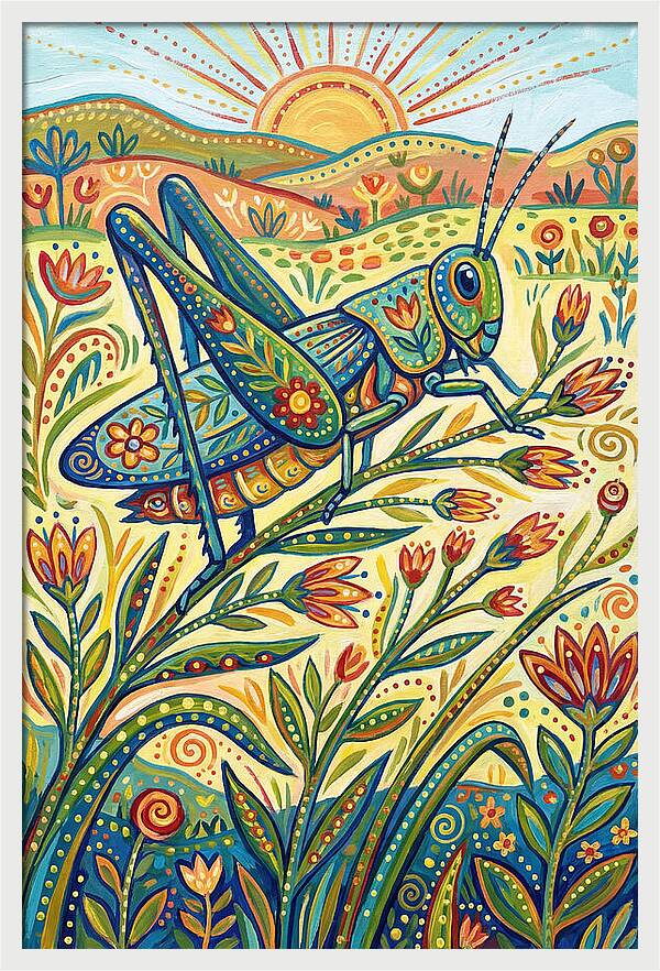 Grasshopper In Vibrant Fields