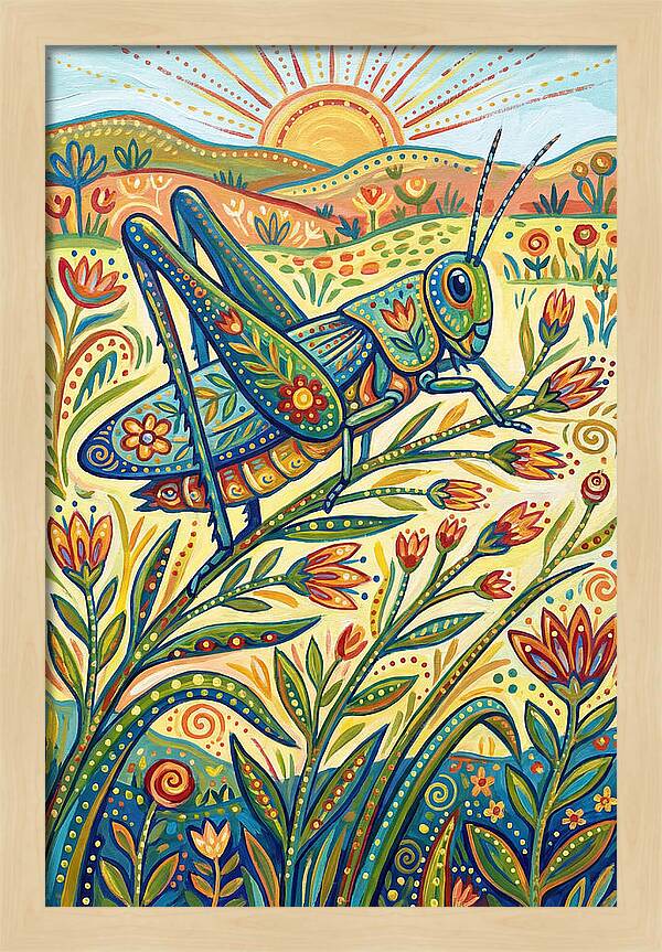 Grasshopper In Vibrant Fields