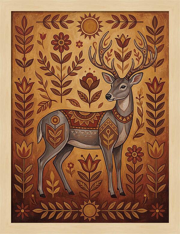Gray Brocket In Folk Art Style