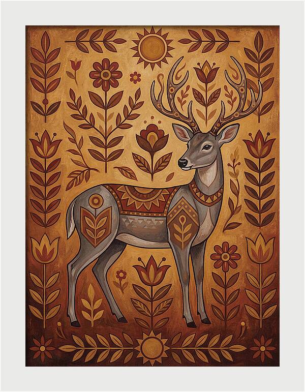 Gray Brocket In Folk Art Style