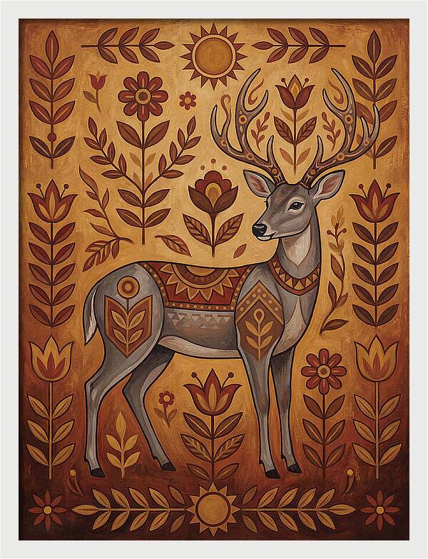 Gray Brocket In Folk Art Style