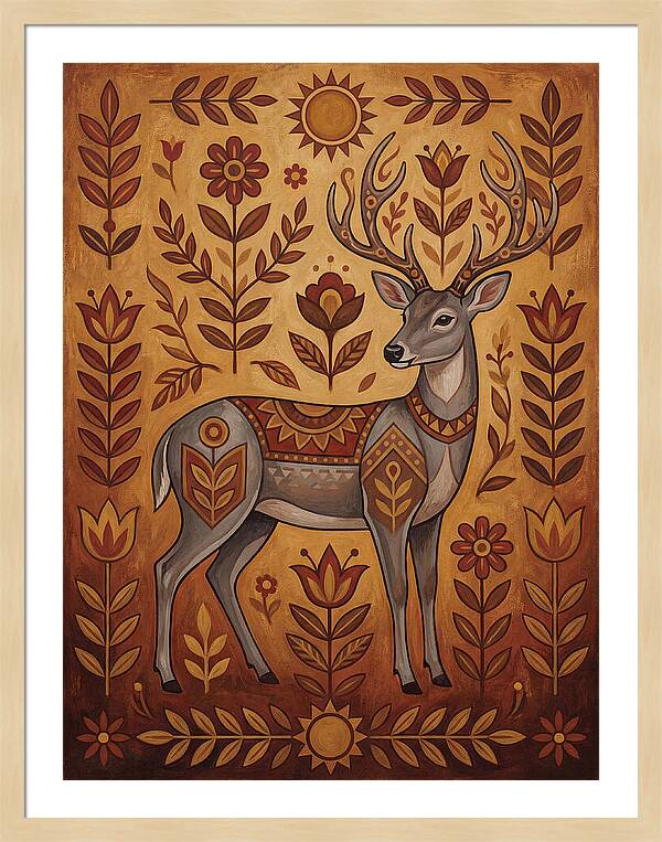 Gray Brocket In Folk Art Style