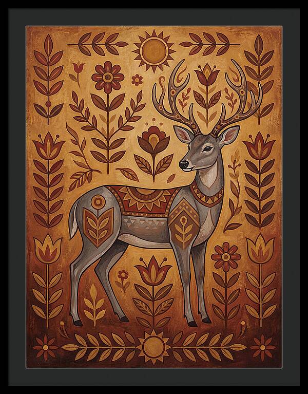 Gray Brocket In Folk Art Style