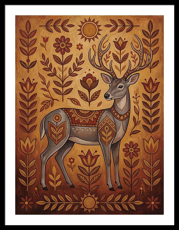 Gray Brocket In Folk Art Style