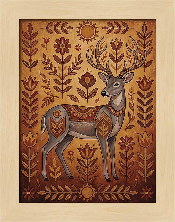 Gray Brocket In Folk Art Style