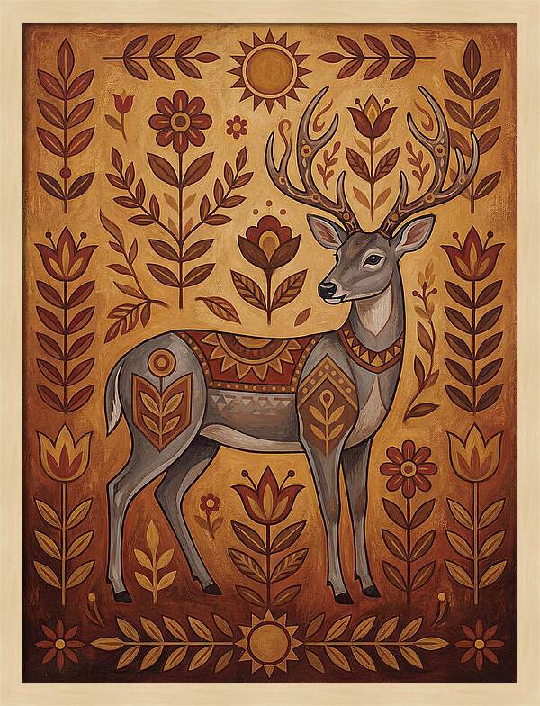 Gray Brocket In Folk Art Style